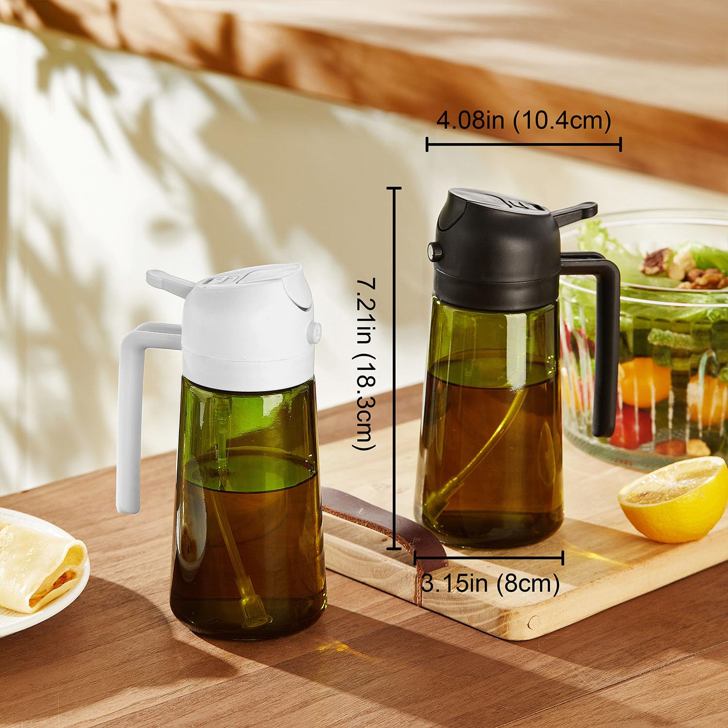 TrendPlain 470ml Olive Oil Dispenser Bottle for Kitchen Gadgets - 2 in 1 Dispenser and Sprayer - Olive Oil Spray Bottle w/Stickers (Light Blockage) - BPA Free - Black&Green 🍁 All In One Marketplace Canada