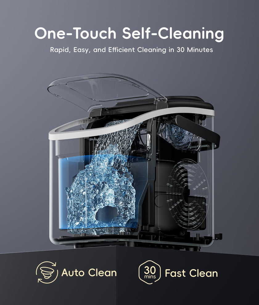 ecozy Portable Ice Makers Countertop, 8 Cubes in 6 Mins, 26lbs/Day, Bullet Ice Maker Machine with 2 Ice Sizes, Self-Cleaning Ice Maker with Carry Handle for Home/Kitchen/Party/Travel - 2026 Version 🍁 All In One Marketplace Canada