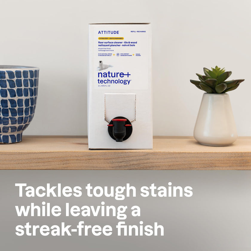 ATTITUDE Floor Cleaner Refill, EWG Verified, Streak-Free, Vegan & Plant-Based for Tile, Wood & Laminate Floors, Made in Canada, Citrus Zest Scent, 2 Liters 🍁 All In One Marketplace Canada