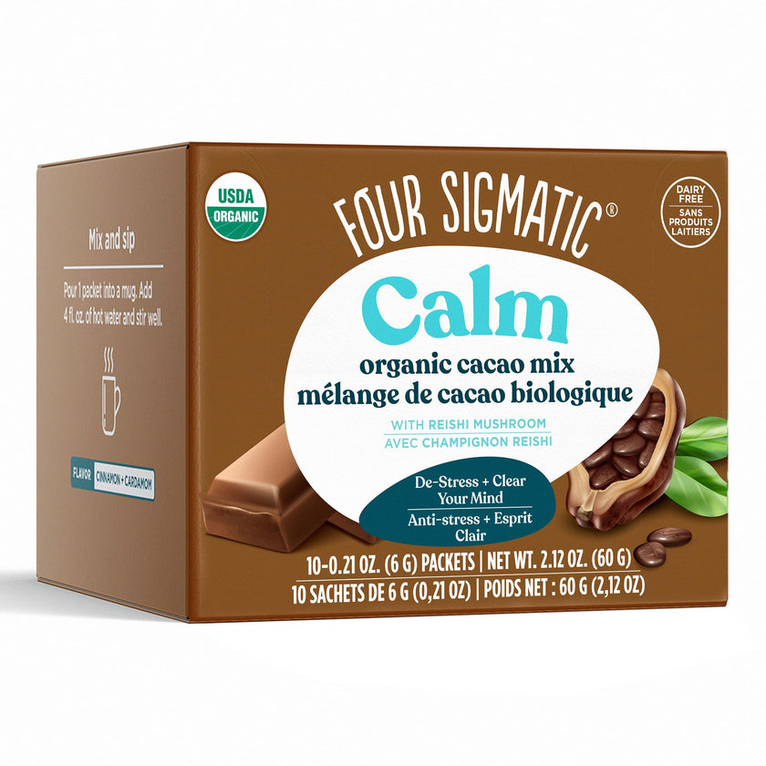Four Sigmatic Calm Mushroom Cacao Mix | Organic Instant Cacao with Organic Reishi Mushroom Powder | Supports Calm & Relaxation | Drink it or Bake with it | Vegan, Gluten-Free, Dairy-Free | 10 Count 🍁 All In One Marketplace Canada