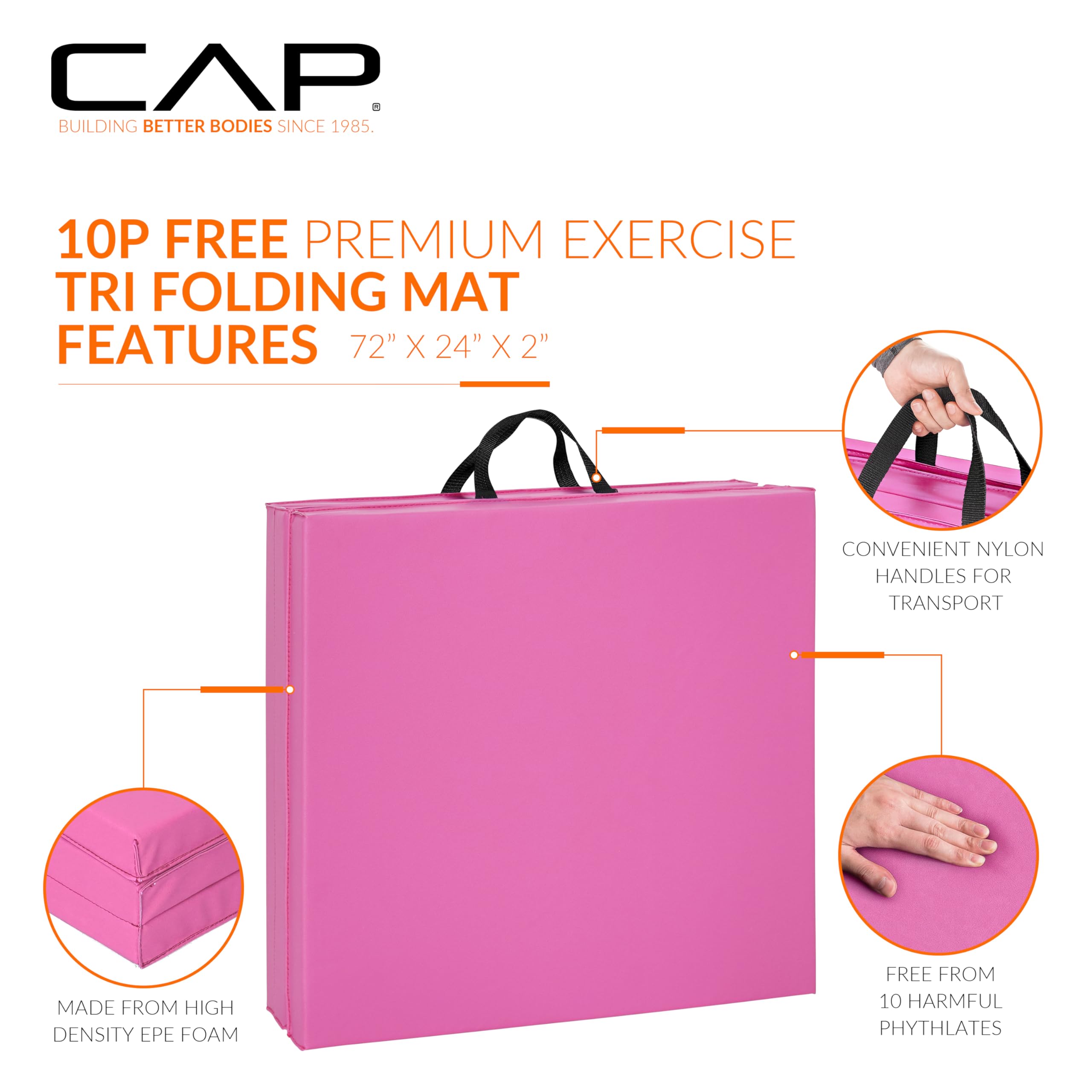 CAP Barbell Folding Exercise Mat – Durable, Anti-Tear, Thick Padding for Fitness, Aerobics, Gymnastics & Home Workouts. 72