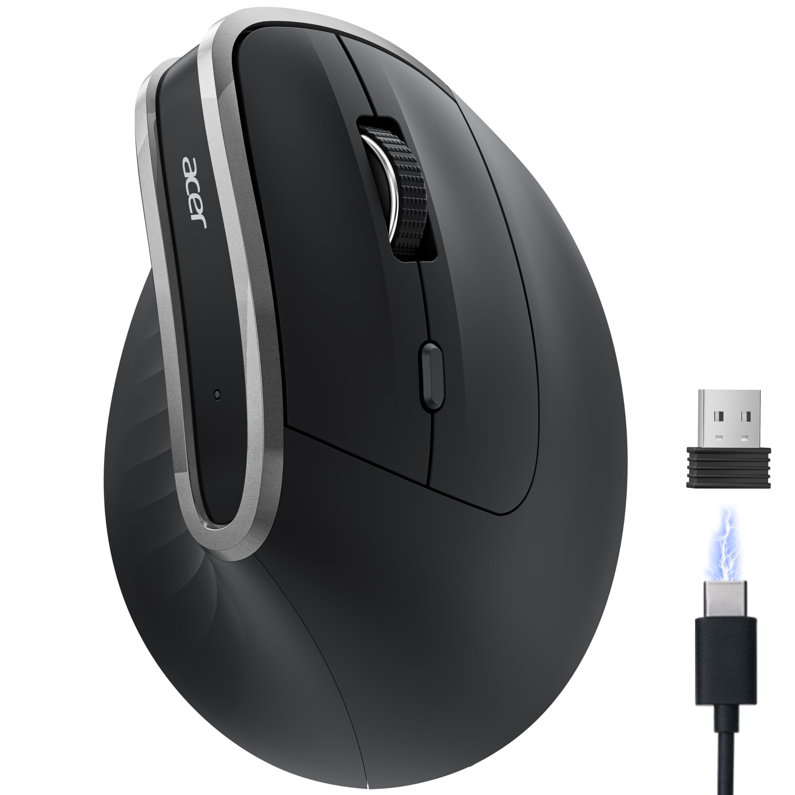 Acer Wireless Ergonomic Mouse, Rechargeable Vertical Mouse, 3 Adjustable DPI 1600/1200/1000, Ergo Mice, 2.4GHz Computer Mouse with 6 Buttons, 2.4GHz USB Receiver for Laptop, PC, Desktop 🍁 All In One Marketplace Canada