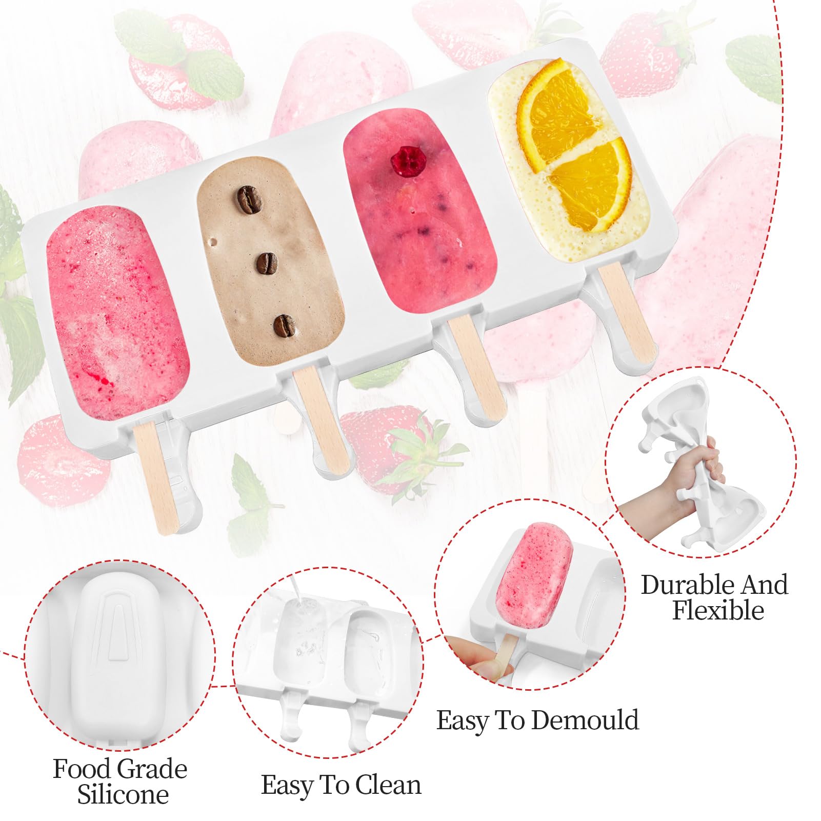 Popsicle Molds 2Pcs, Silicone Ice Cream Molds ice Lolly Moulds with Lid, 100 Sticks and 50 Bags for Ice Pop Cakesicle Dessert, BPA Free 🍁 All In One Marketplace Canada