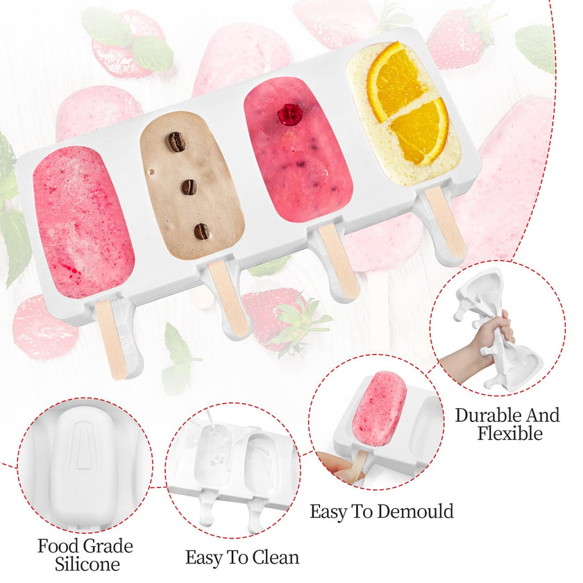 Popsicle Molds 2Pcs, Silicone Ice Cream Molds ice Lolly Moulds with Lid, 100 Sticks and 50 Bags for Ice Pop Cakesicle Dessert, BPA Free 🍁 All In One Marketplace Canada