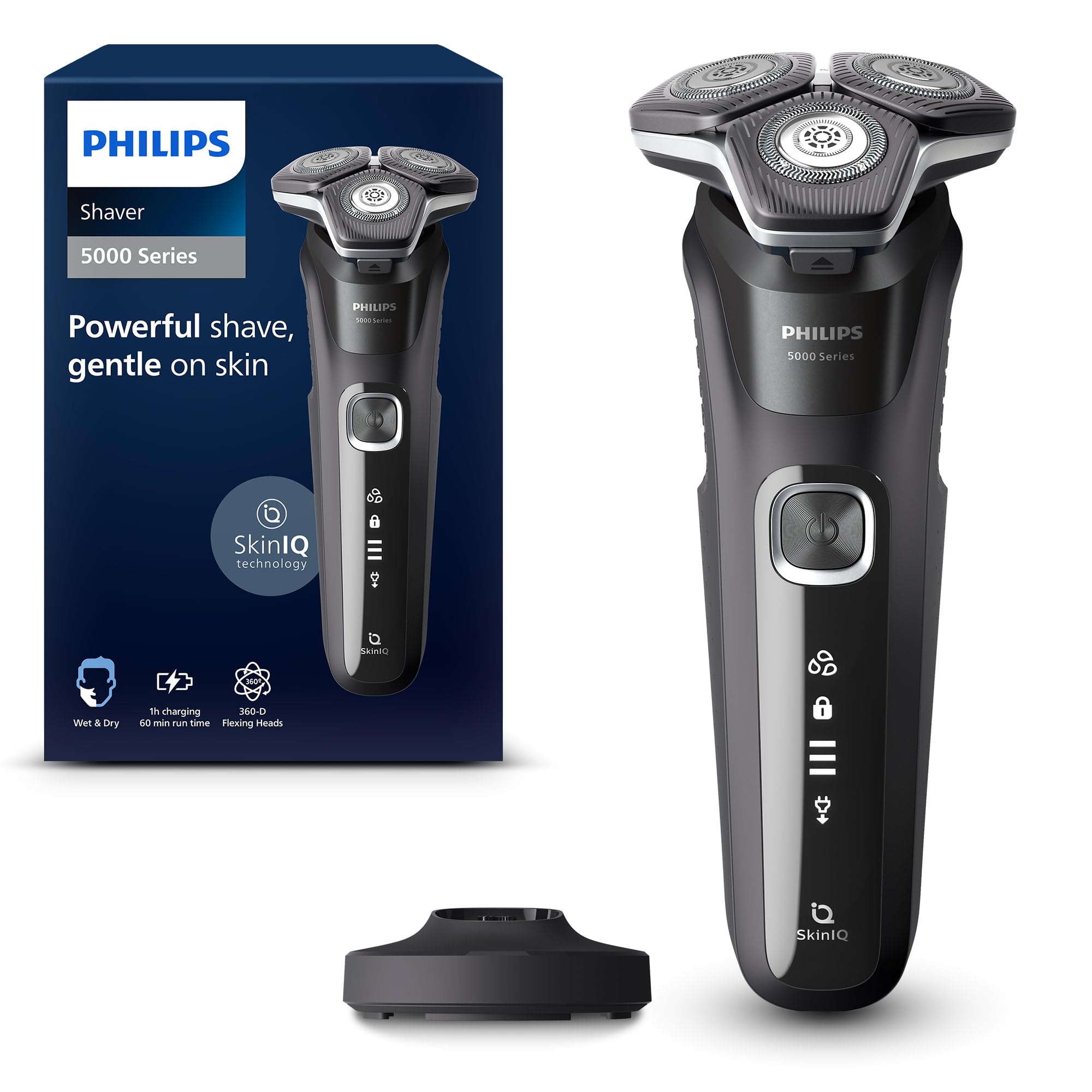 Philips Shaver Series 5000, Wet & Dry Electric Shaver, with SkinIQ Technology, Pop-up Trimmer, Charging Stand, Deep Black, Model S5898/25 🍁 All In One Marketplace Canada