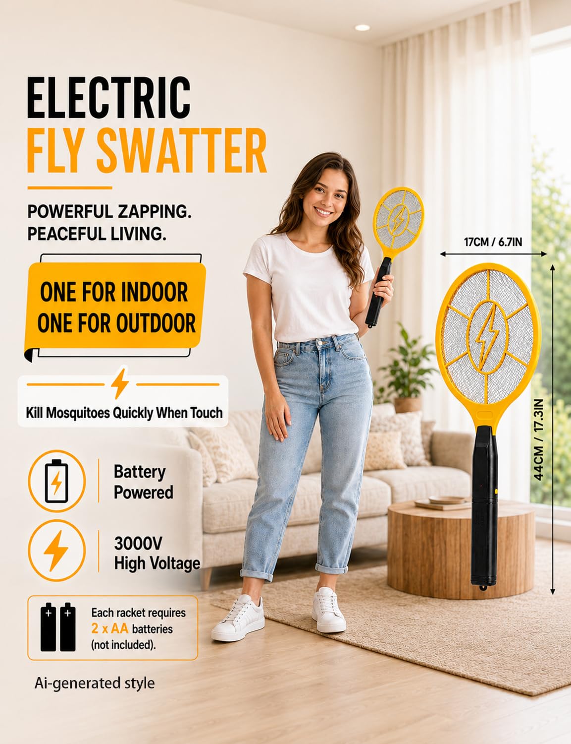 2 Pack Electric Fly Swatter, Bug Zapper Racket for Indoor Pest Control, Handheld Insect Killer Bat Battery Powered Electric Mosquito Swatter for Outdoor and Home 🍁 All In One Marketplace Canada