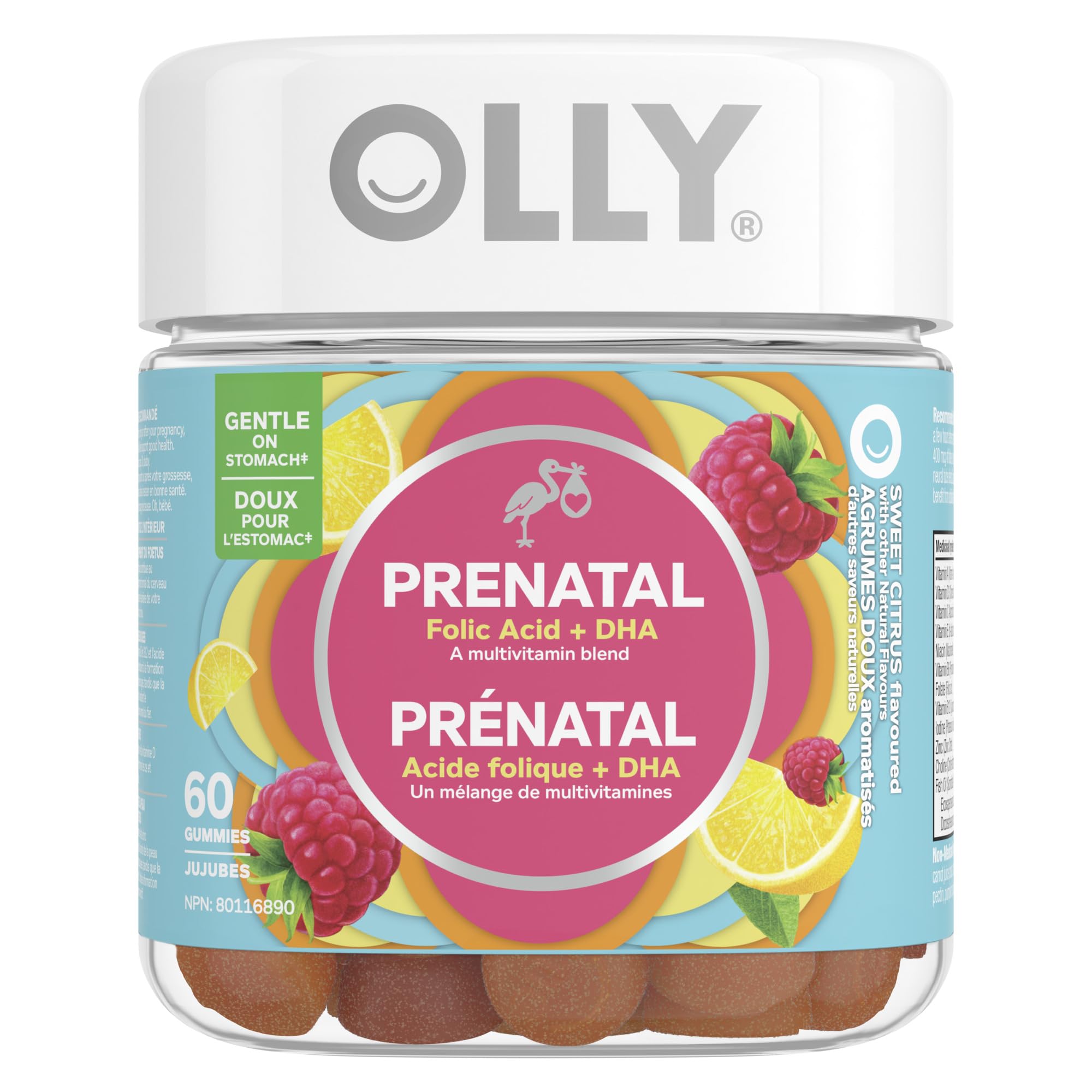 OLLY Prenatal Gummy Supplement Sweet Citrus Multivitamin to help support Mommy & Baby, with no artificial flavours and colours, 30 day supply (60 gummies) 🍁 All In One Marketplace Canada