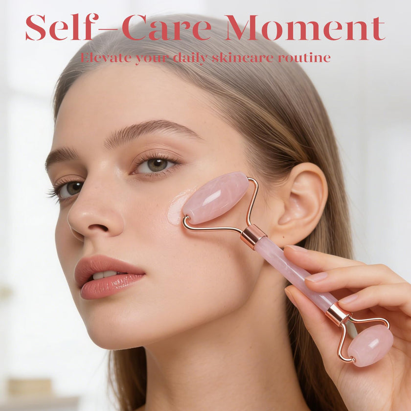 BAIMEI IcyMe Rose Quartz Roller & Gua Sha Set, Cooling Face Roller for Depuffing & Lymphatic Massage, Sculpting Tool for Face, Eyes & Neck, Smooth Skincare Gift for Women and Men 🍁 All In One Marketplace Canada