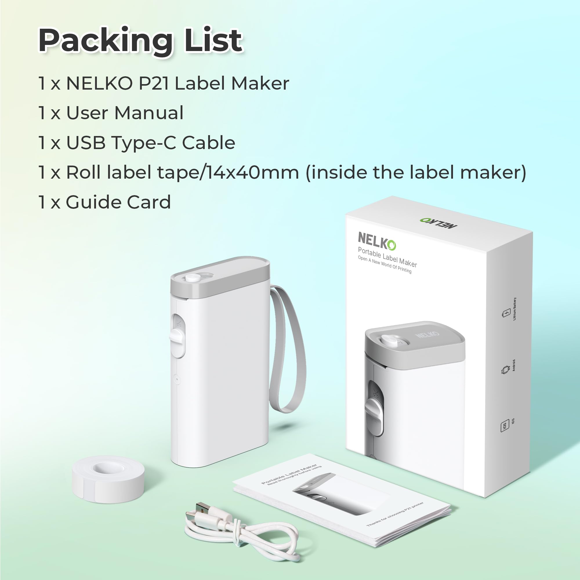 Nelko Label Maker Machine with Tape, P21 Portable Bluetooth Label Printer, Wireless Built-in Cutter Sticker Maker Mini Label Makers with Multiple Templates for School Organizing Office Home, White 🍁 All In One Marketplace Canada