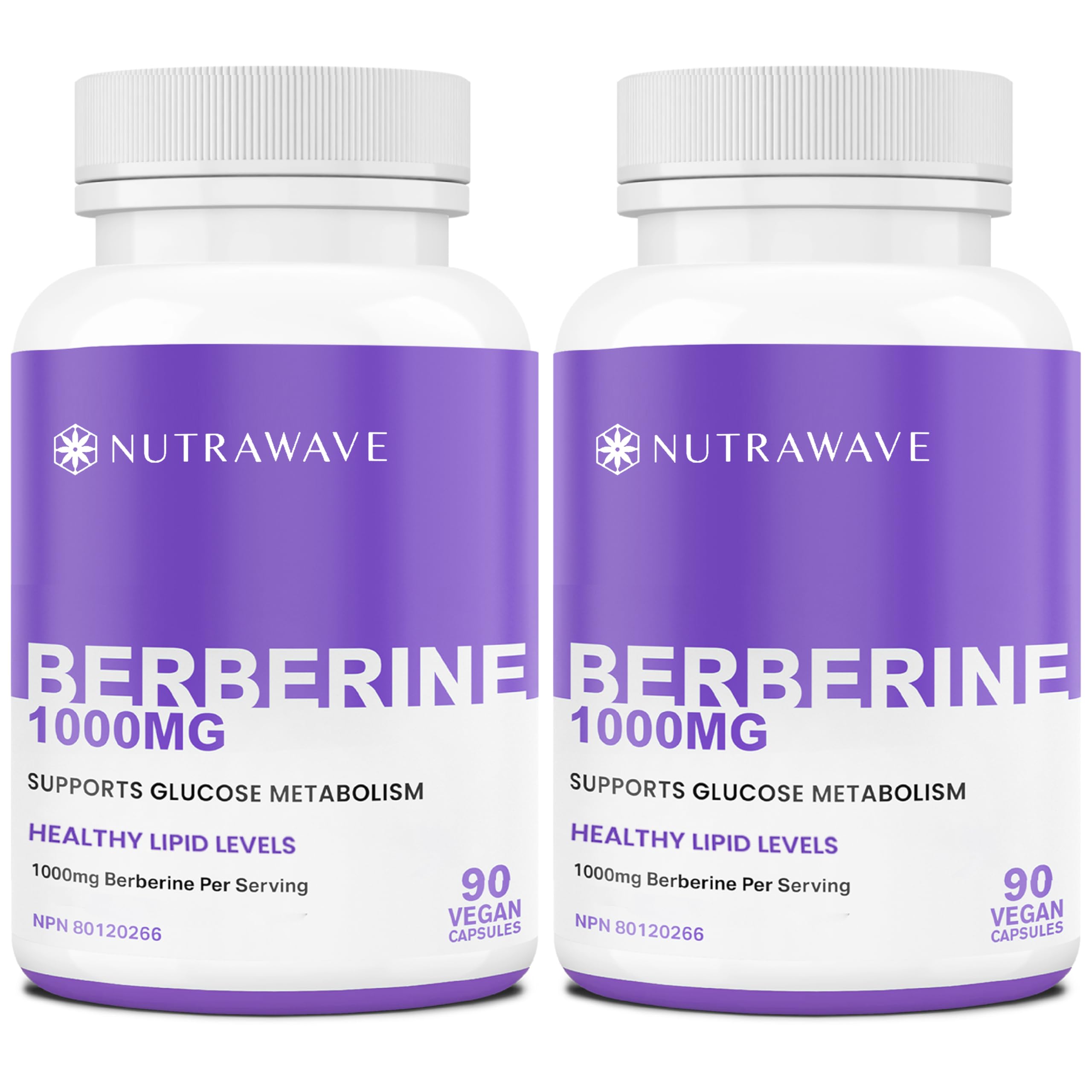 Nutrawave PURE Berberine MAXIMUM POTENCY 1000mg per Serving (2 capsules 500mg each) Supports Blood Sugar Levels, Healthy Lipid (Fat) and Glucose Metabolism. Non-GMO, Vegan, Gluten Free. 90 Easy to Swallow Capsules- 2 pack 🍁 All In One Marketplace Canada