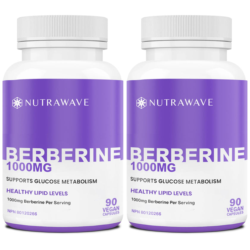 Nutrawave PURE Berberine MAXIMUM POTENCY 1000mg per Serving (2 capsules 500mg each) Supports Blood Sugar Levels, Healthy Lipid (Fat) and Glucose Metabolism. Non-GMO, Vegan, Gluten Free. 90 Easy to Swallow Capsules- 2 pack 🍁 All In One Marketplace Canada