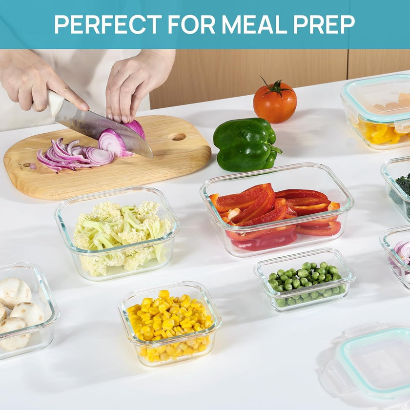 Vtopmart 8 Pack Glass Container Food Storage, Meal Prep Containers, Airtight Lunch Boxes with Leak Proof Locking Lids, for Microwave, Oven, Freezer and Dishwasher, Green 🍁 All In One Marketplace Canada