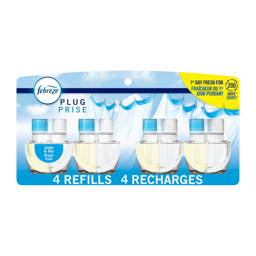 Febreze Plug In Air Freshener, Odor-Fighting Scented Oil Refill, Air Fresheners for Home and Bathroom and Kitchen, Long Lasting for Strong Odors, Linen & Sky Scent, 4 Count 🍁 All In One Marketplace Canada