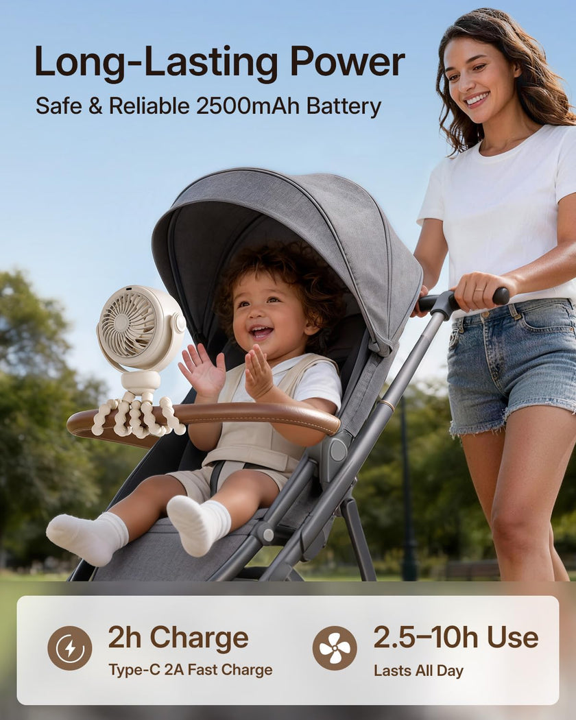 SWEETFULL Portable Stroller Fan, Pinch-Proof Baby Fan, 5-Speed Quiet Mini Clip on Fan, USB-C Rechargeable Battery, LED Display for Car Seat, Crib & Travel - Cream 🍁 All In One Marketplace Canada