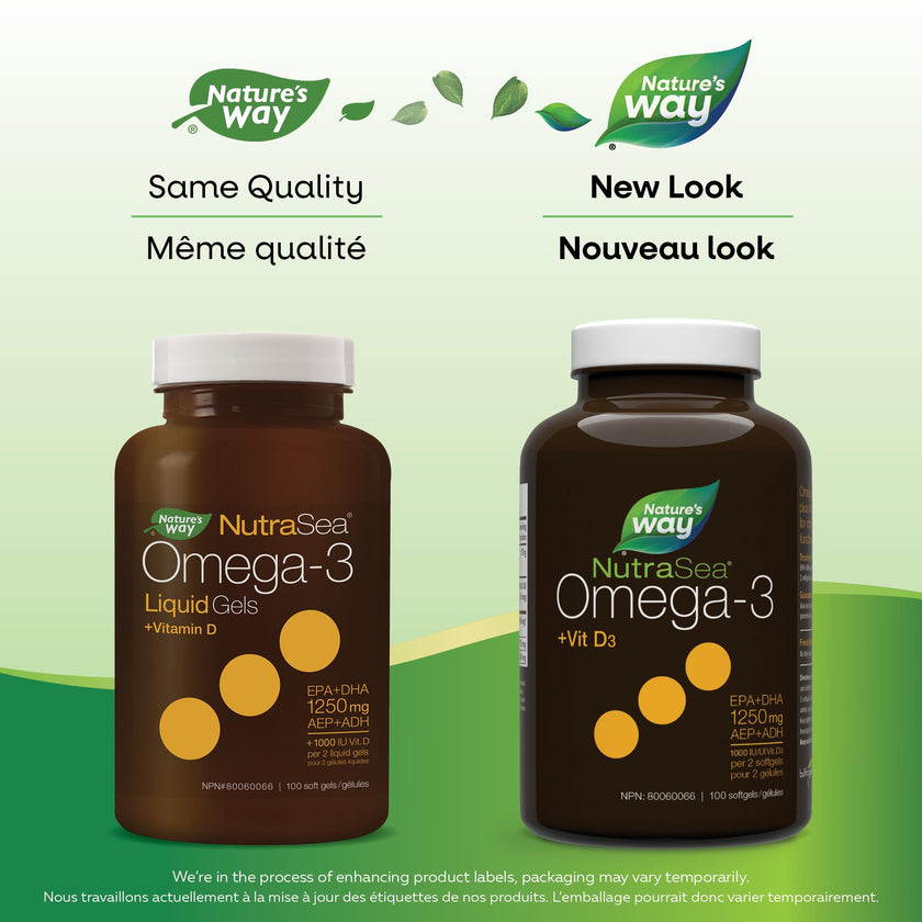 Nature's Way NutraSea Omega-3 and Vitamin D Soft Gels - Fish Oil Supplement with EPA and DHA – Helps Support the Maintenance of Good Health – Mint Flavour, 100 Softgels 🍁 All In One Marketplace Canada