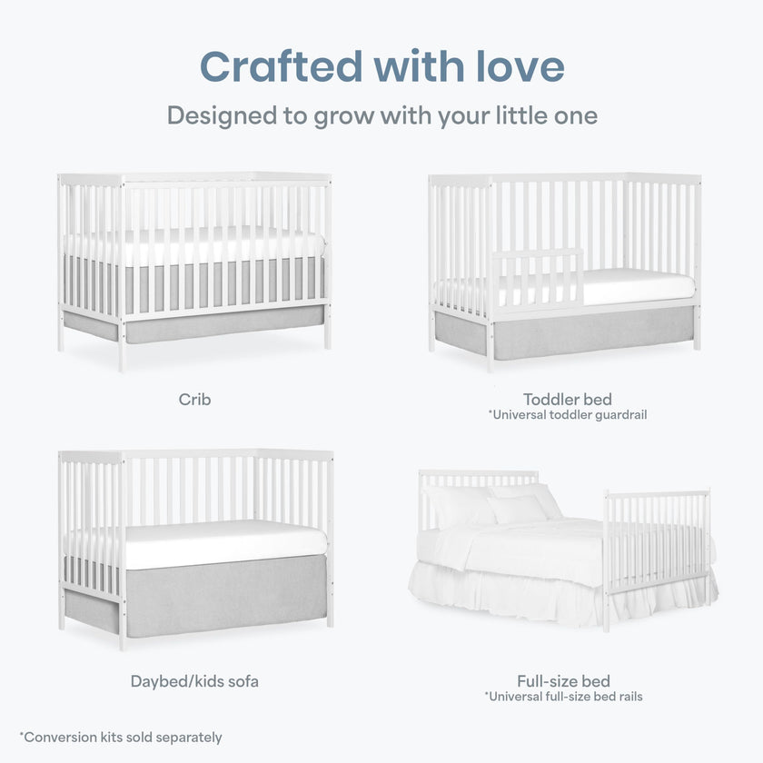 Dream On Me Synergy 5-in-1 Convertible Crib in White, Greenguard Gold Certified, BSA Certified, 3 Mattress Height Settings, Classic Nursery Furniture 🍁 All In One Marketplace Canada