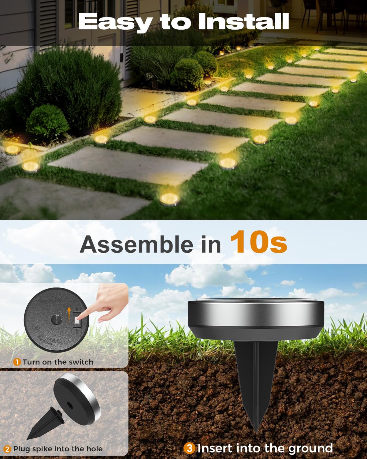 btfarm Solar Ground Lights, 10 Pack 8LED Solar Lights Outdoor Waterproof Garden, Pathway Lights Solar Powered in-Ground Lights, Disk Lights Landscape Lighting for Lawn Patio Yard Driveway, Warm White 🍁 All In One Marketplace Canada