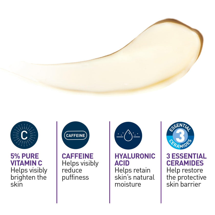 CeraVe Skin Renewing Vitamin C Eye Cream for Dark Circles & Fine Lines with 5% Pure Vitamin C, Hyaluronic Acid, & Caffeine, Hydrating & Brightening Anti-Aging Eye Treatment, Fragrance-Free, 15mL 🍁 All In One Marketplace Canada