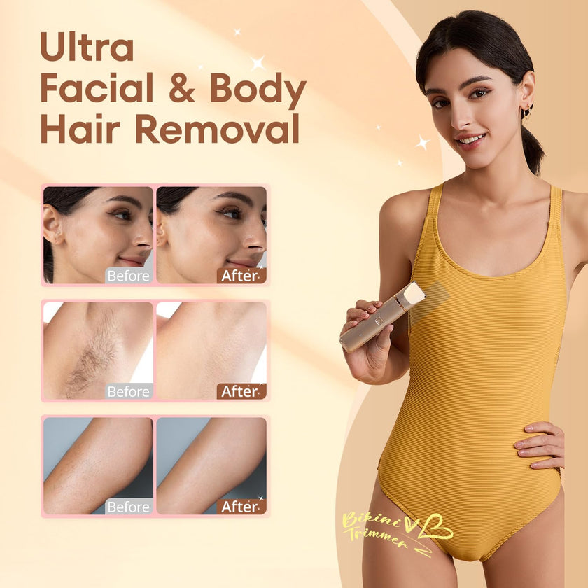VG VOGCREST Bikini Trimmer for Women: 2-in-1 Rechargeable Painless Body Shaver - Portable Travel-Friendly Pubic Grooming Kit for Underarm Leg Arm (Champagne Gold) 🍁 All In One Marketplace Canada