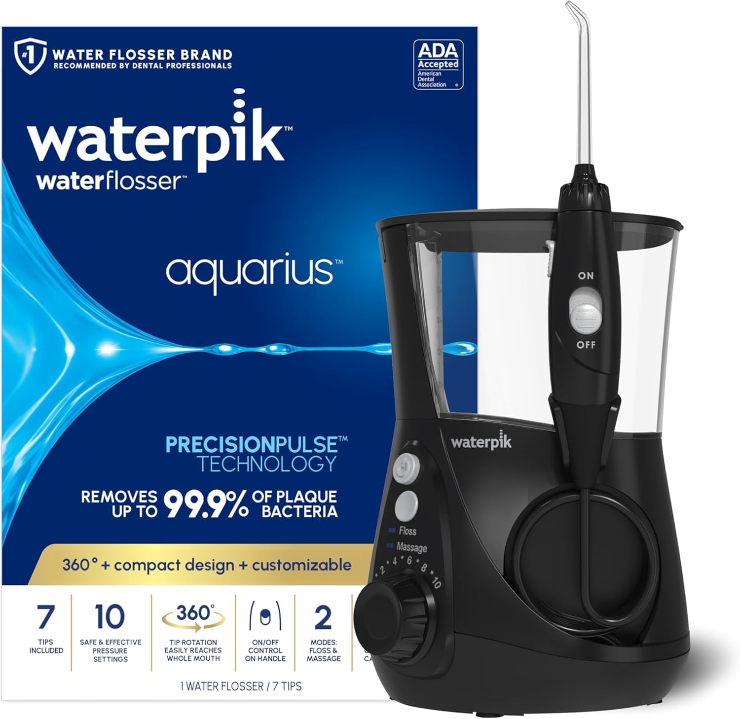 Waterpik Aquarius Water Flosser For Teeth Cleaning, Gums, Braces, Dental Care, Electric Power With 10 Settings, 7 Tips For Multiple Users & Needs, CDA Validated, Black WP-662, Packaging May Vary 🍁 All In One Marketplace Canada