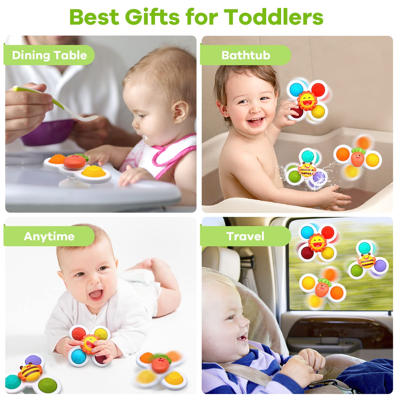 Suction Cup Spinner Toys for Baby, Baby Toys Sensory Toys Learning Toys for Toddlers 1-3, Baby Bath Toys for Babies 12-18 Months, 1 2 3 Year Old Girl Boy Gifts Idea (3 Pcs) 🍁 All In One Marketplace Canada