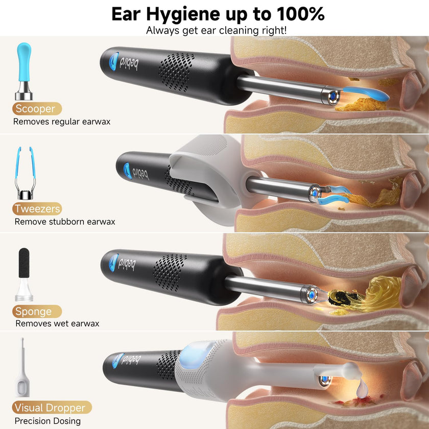 Bebird Ear Wax Removal Tools, Bebird Ear Cleaner, 1080P HD Endoscope, Wireless Earwax Removal Tools with 6 LED Lights, Compatible with iPhone & Android and Kids, Adults (Black) 🍁 All In One Marketplace Canada