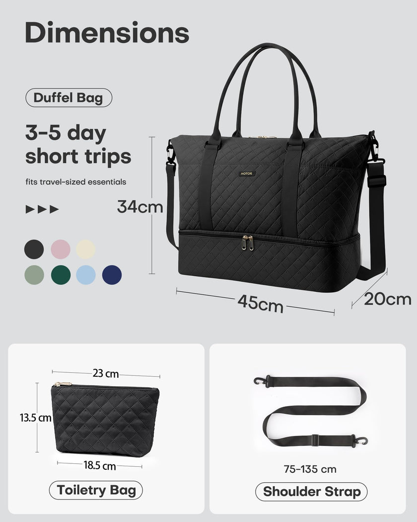 HOTOR Travel Duffel Bag - Large Weekender Bags for Women, Carry On Bag with Shoe Compartment, Overnight Bag with Toiletry Bag for Travel Essentials and Travel Accessories, Black, 34.0 x 45.0 x 20.0 cm 🍁 All In One Marketplace Canada
