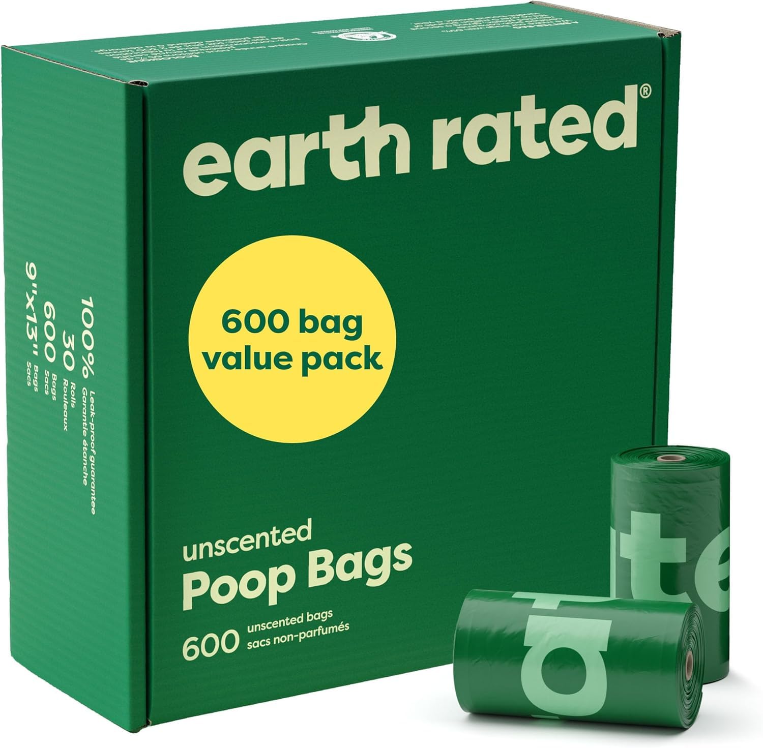 Earth Rated (A Canadian Company), Dog Poop Bags Value Pack, Leak-Proof and Extra-Thick Pet Waste Bag for Big and Small Dogs, Refill Rolls, Unscented, 600 Count 🍁 All In One Marketplace Canada