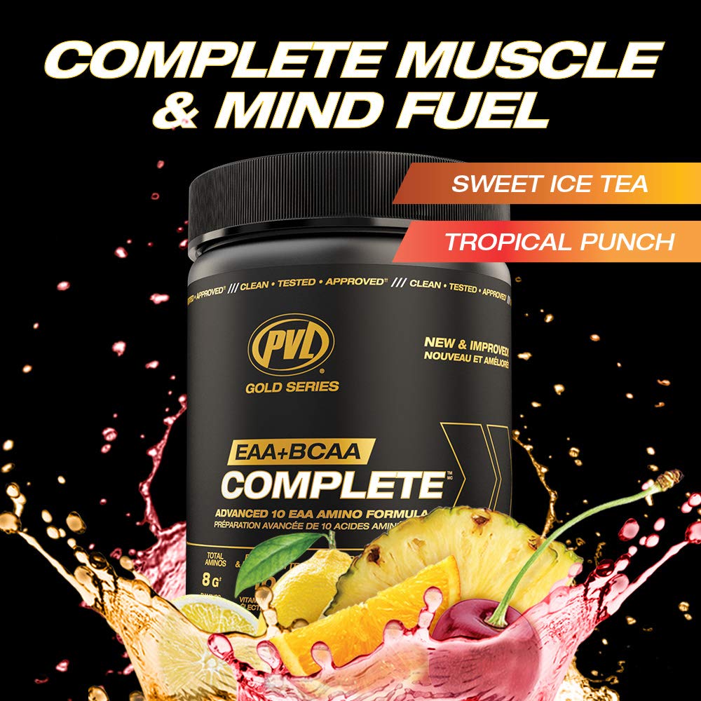 PVL EAA+BCAA COMPLETE – Essential Amino Acid Supplement with BCAAs, Electrolytes & B-Vitamins – Pre, Intra or Post Workout Powder – Keto & Vegan Friendly – Tropical Punch, 30 Servings 🍁 All In One Marketplace Canada