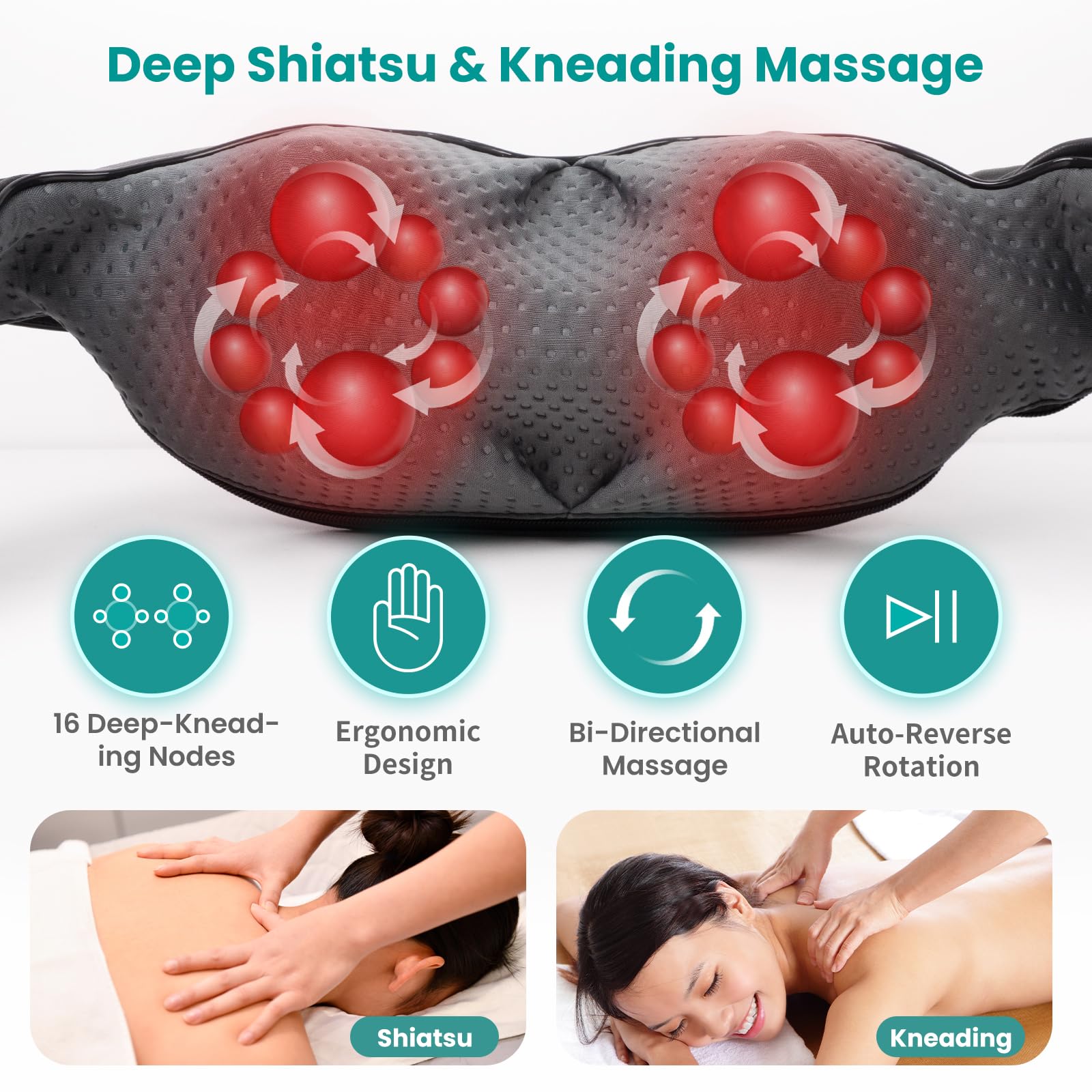 Nekteck Shiatsu Back Neck Massager,2026 Upgraded 3D Back Shoulder Kneading Massage Pillow, Deep Kneading Shoulder Massager with Heat, Waist Massage Pillow for Home Car and Office Use (NOT Cordless) 🍁 All In One Marketplace Canada