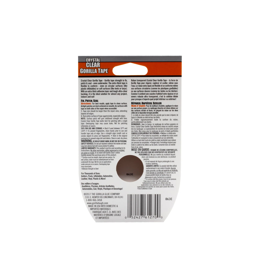 Gorilla Crystal Clear Tape, Duct, Utility, Non-Yellowing, Heavy Duty, Extra Thick Adhesive, Flexible, UV Temperature Resistant, 1.88 in x 27 ft, (Pack of 1), 6127002 🍁 All In One Marketplace Canada