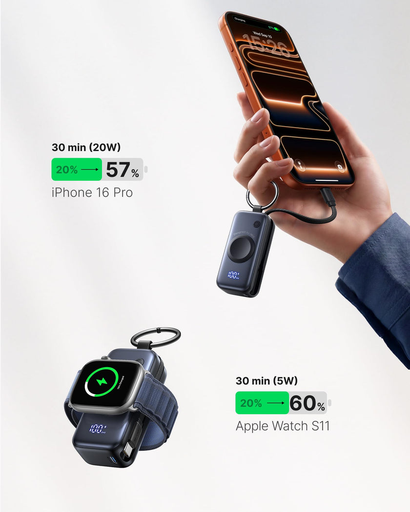 INIU Mini Portable Charger for Apple Watch, Power Bank with Built-in USB C Cable, 5000mAh 20W PD Fast Charging smart Watch Charging Dock for Apple Watch Ultra 11 10 9 8 SE, iPhone Air 17 16 15 Air 🍁 All In One Marketplace Canada