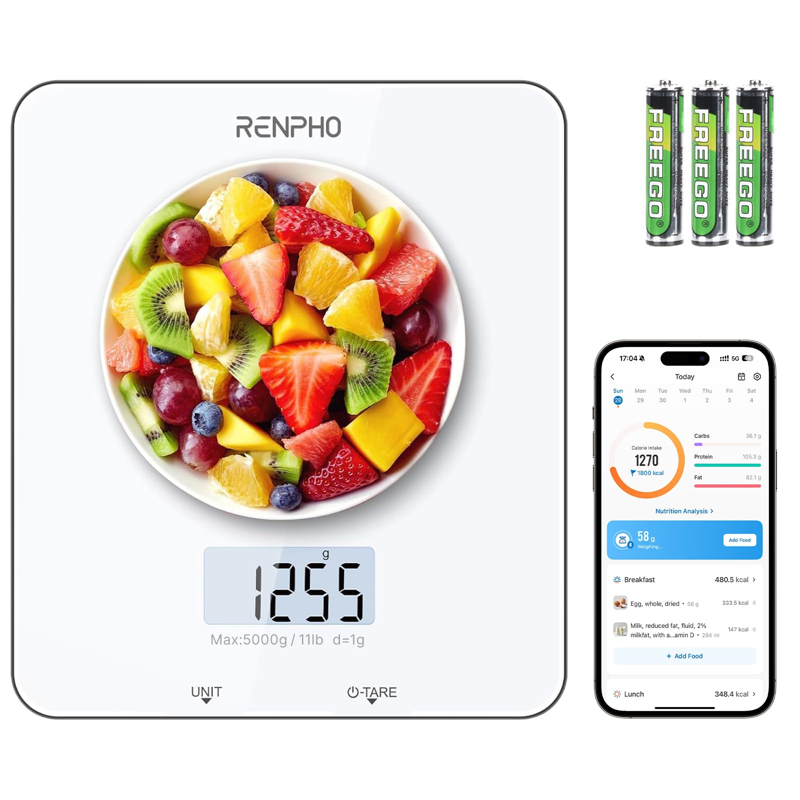 RENPHO Smart Food Nutrition Kitchen Scale, Food Scale for Food Ounces and Grams, Coffee Scale with Timer, Nutritional Calculator for Keto, Macro, and Calorie with Smartphone App, White 🍁 All In One Marketplace Canada