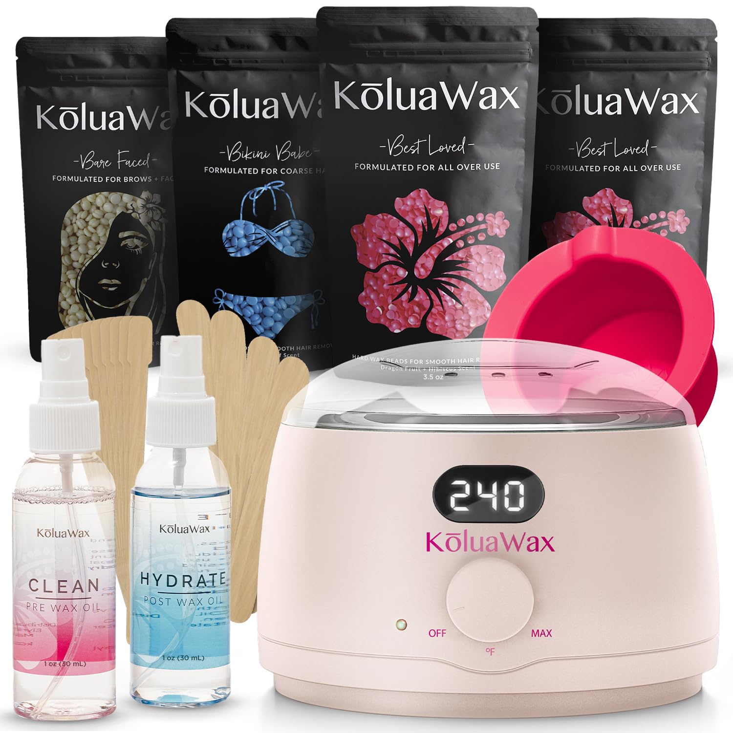 KoluaWax Premium Waxing Kit for Women - Burn-Free Wax Kits for Hair Removal for Women, Hard Wax Kit with Wax Pot, Wax Machine, Wax Warmer, Bikini and Brazilian Wax Kit for Women (Blush) 🍁 All In One Marketplace Canada