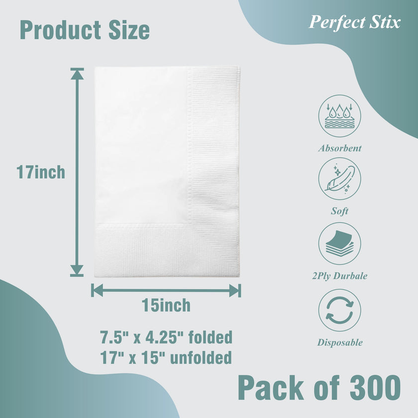 Perfect Stix White Dinner Napkin-300 2-Ply White Dinner Napkins, 0.1