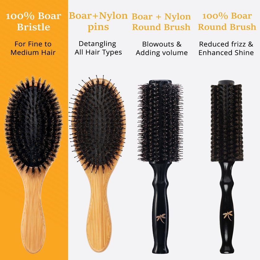 Belula 100% Boar Bristle Hair Brush Set (Medium). Soft Natural Bristles for Thin and Fine Hair. Restore Shine And Texture. Wooden Comb, Travel Bag and Spa Headband Included! 🍁 All In One Marketplace Canada