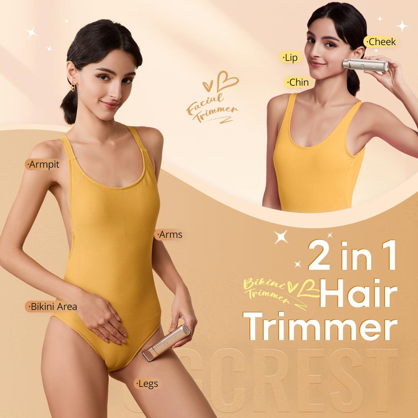 VG VOGCREST Bikini Trimmer for Women: 2-in-1 Rechargeable Painless Body Shaver - Portable Travel-Friendly Pubic Grooming Kit for Underarm Leg Arm (Champagne Gold) 🍁 All In One Marketplace Canada