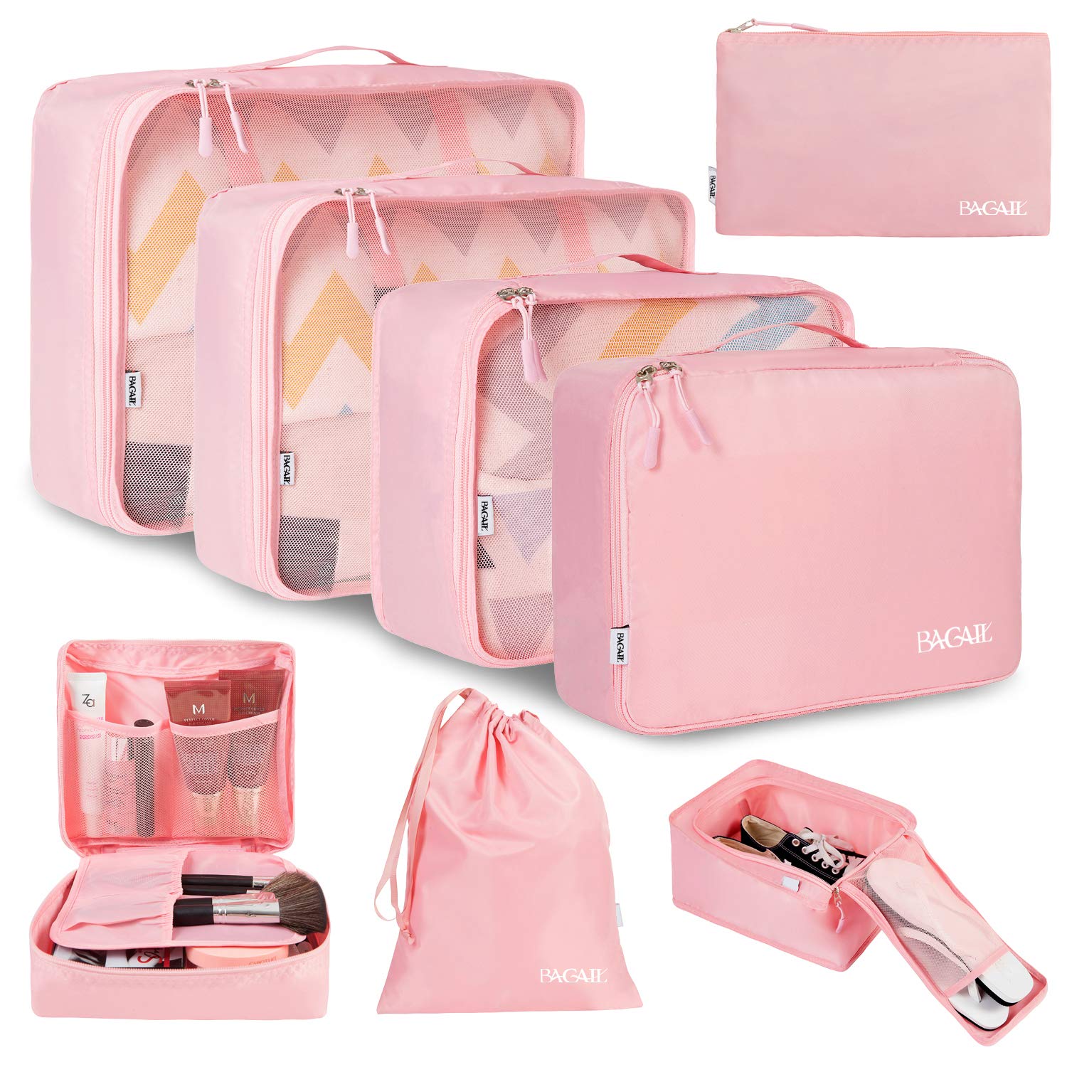 BAGAIL 8 Set Packing Cubes, Lightweight Travel Luggage Organizers with Shoe Bag, Toiletry Bag & Laundry Bag (Blush Pink) 🍁 All In One Marketplace Canada
