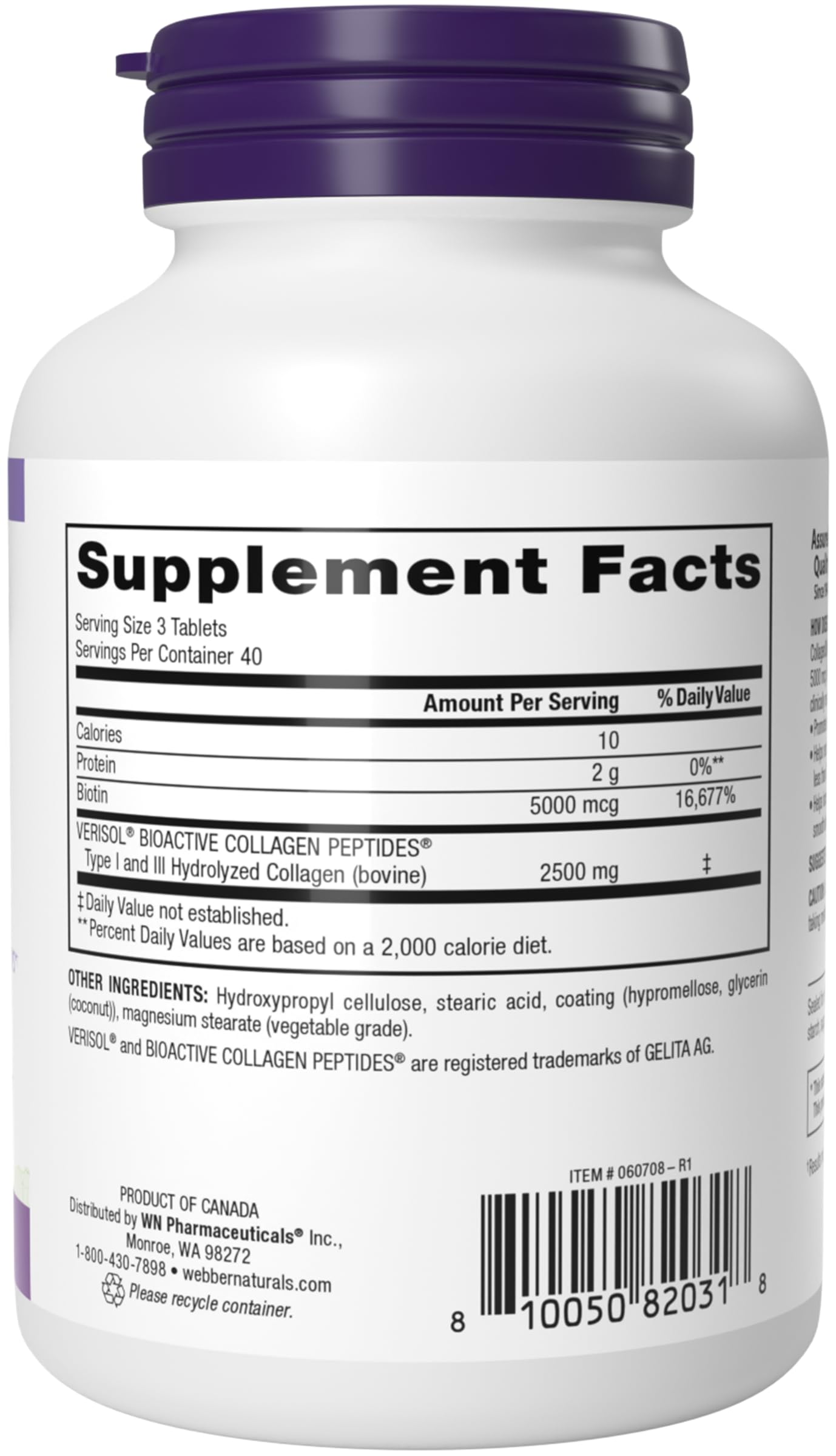 Webber Naturals Collagen30 with Biotin, 2,500 mg of Bioactive Collagen Peptides with 5,000 mcg of Biotin Per Serving, 120 Tablets, For Advanced Nourishment of Skin, Hair and Nails 🍁 All In One Marketplace Canada