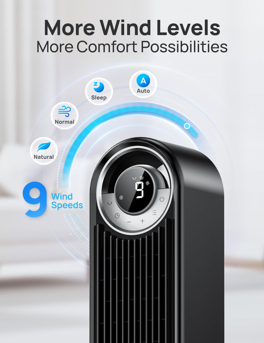 DREO Smart Tower Fan for Bedroom, Upgraded DC 9 Speeds 20dB Ultra-Quiet Floor Fan, 90° Oscillating Fans with 28ft/s Velocity, 12H Timer, Standing Fan, Bladeless Fan Powerful for Home Office Room 🍁 All In One Marketplace Canada