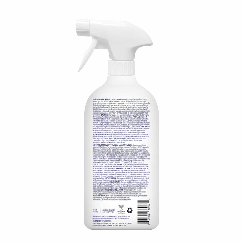 ATTITUDE Disinfectant Spray, All Purpose Cleaner with 99.99% Germ & Virus Elimination, Vegan & Plant-Based, Multi-Surface, Made in Canada, Unscented, 800 mL (Pack of 3) 🍁 All In One Marketplace Canada