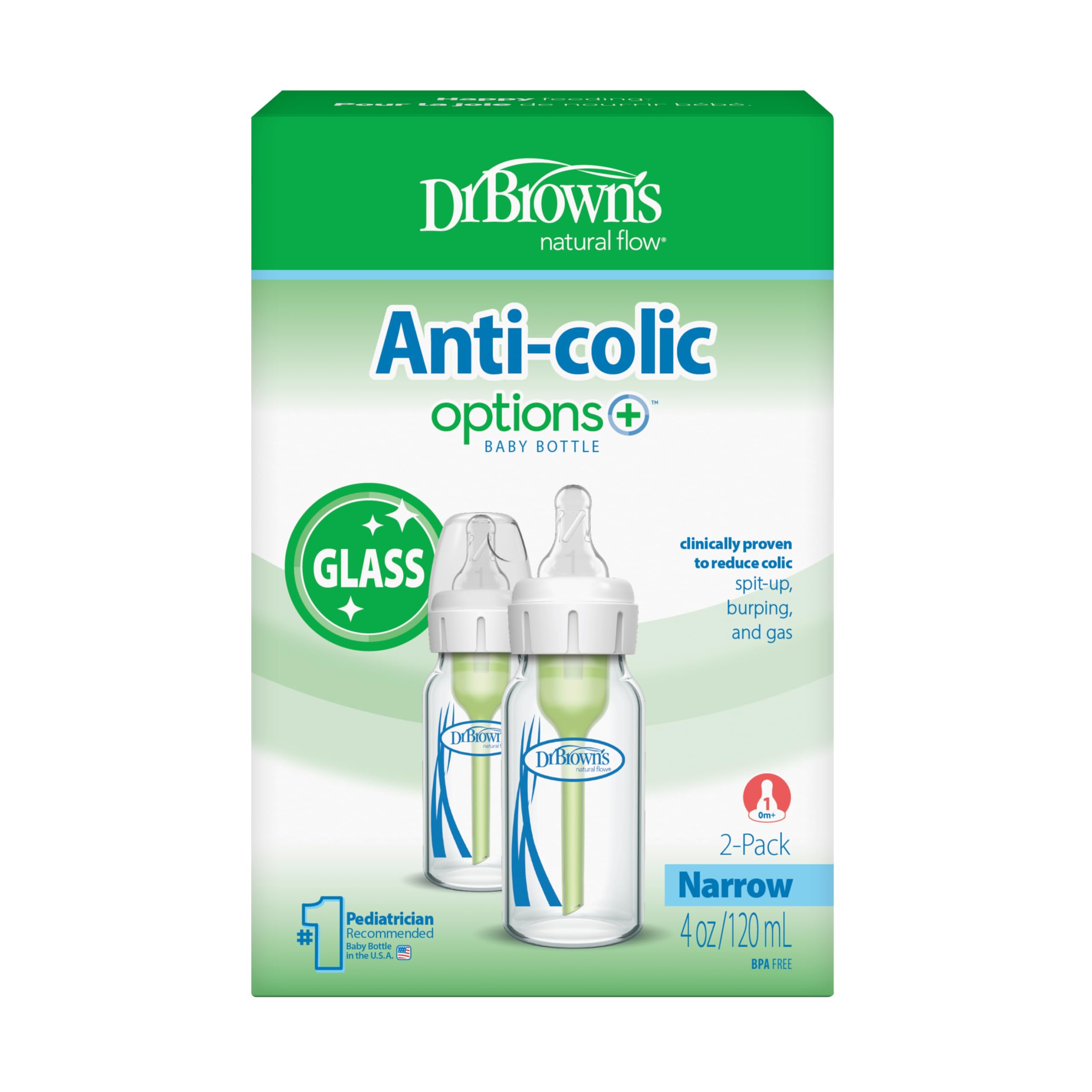 Dr. Brown’s Natural Flow Anti-Colic Options+ Narrow Glass Baby Bottles, 4oz, 2-Pack 🍁 All In One Marketplace Canada