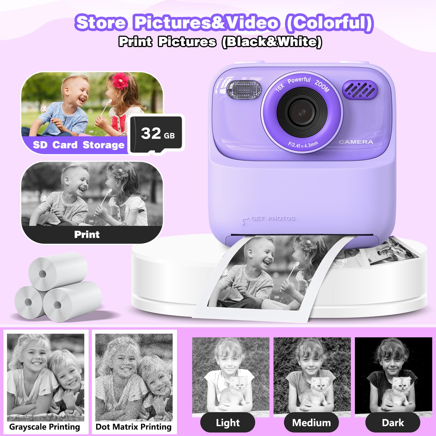 masterbee Kid Camera Instant Print Photo, Birthday Gifts for Girls and Boys, Kids Digital Camera Toys, 1080P HD Video, 3 4 5 6 7 8 9 10 11 12 Year Old Boy Gifts/Girl Gifts 🍁 All In One Marketplace Canada