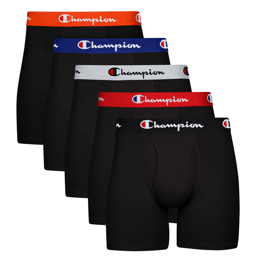 Champion Men Men's Cotton Stretch Boxer Briefs, 3 and 5 Packs Available, Black - 5 Pack, Medium 🍁 All In One Marketplace Canada