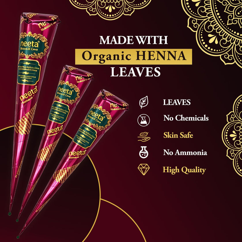 4 Pack Natural Mehendi Cone Henna Paste Temporary Tattoo Paste with 8pcs Tattoo Stencils| Each cone 25 grams | Indian Body Art Painting Drawing Tattoos Freckles (Reddish Brown Color) 🍁 All In One Marketplace Canada