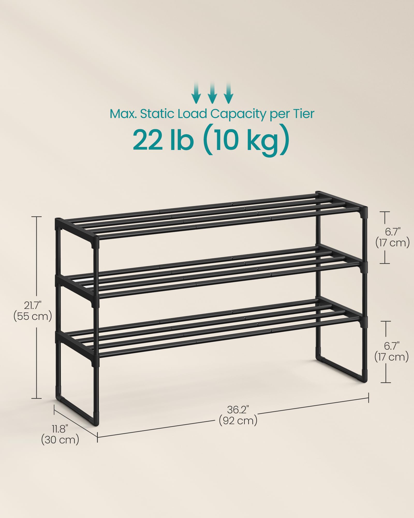 SONGMICS Shoe Rack, 3-Tier Shoe Organizer, Sturdy Storage Shelf, Upright or Upside Down, for 16-20 Pairs, Stackable, for Entryway, 30 x 92 x 55 cm, Black ULSA303B02 🍁 All In One Marketplace Canada