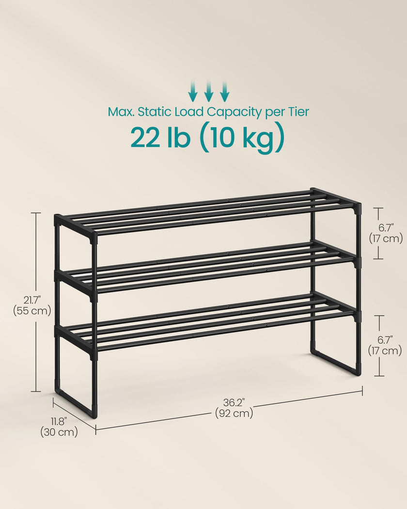 SONGMICS Shoe Rack, 3-Tier Shoe Organizer, Sturdy Storage Shelf, Upright or Upside Down, for 16-20 Pairs, Stackable, for Entryway, 30 x 92 x 55 cm, Black ULSA303B02 🍁 All In One Marketplace Canada