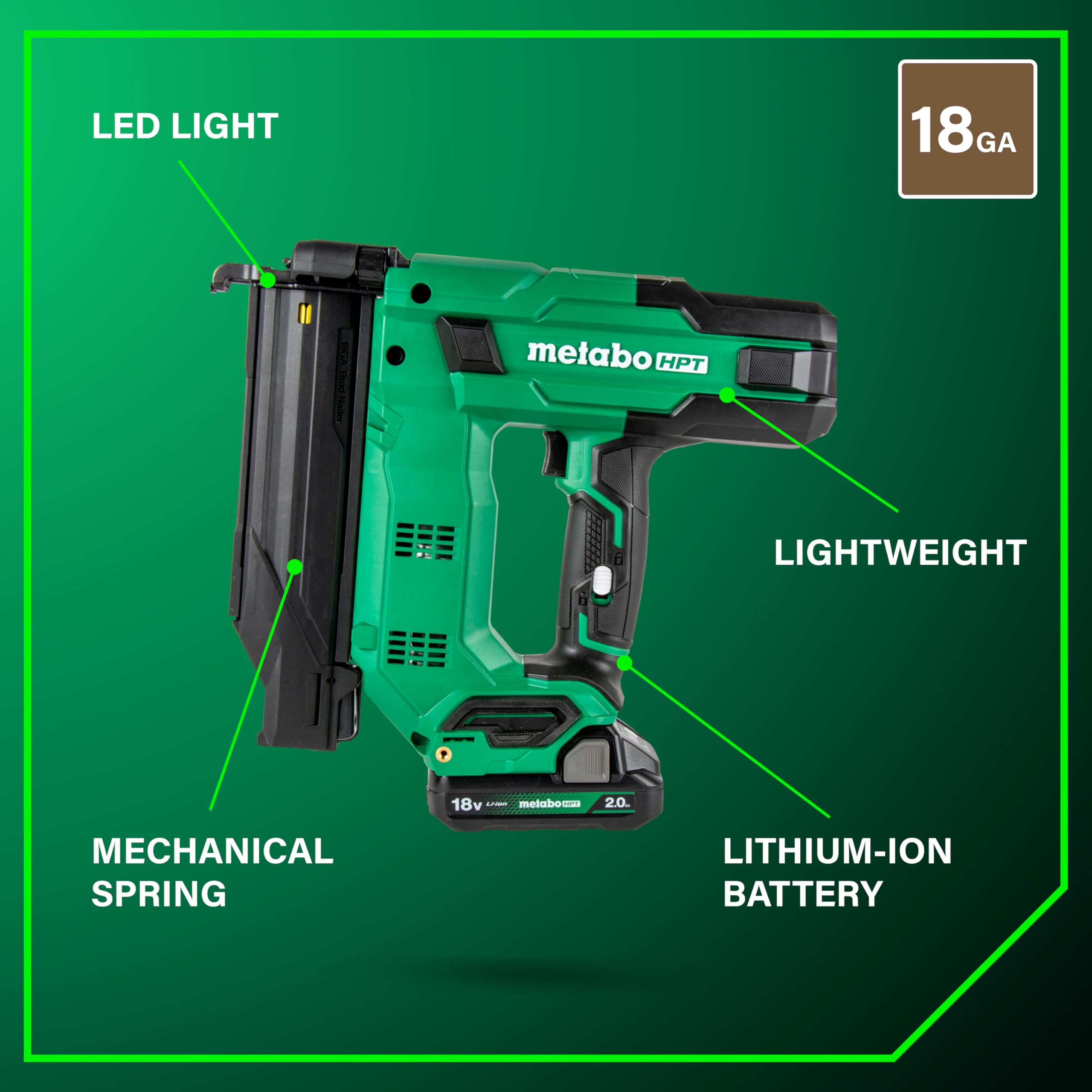 Metabo HPT 18V MultiVolt™ 18-Ga Compact Cordless Brad Nailer Kit, Includes 1-18V 2.0 Ah Battery, NT1850DGM 🍁 All In One Marketplace Canada