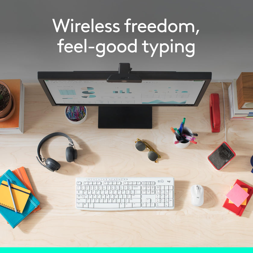 Logitech MK270 Wireless Keyboard and Mouse Combo for Windows, 2.4 GHz Wireless, Compact Mouse, 8 Multimedia and Shortcut Keys, 2-Year Battery Life, for PC, Laptop - Off White 🍁 All In One Marketplace Canada