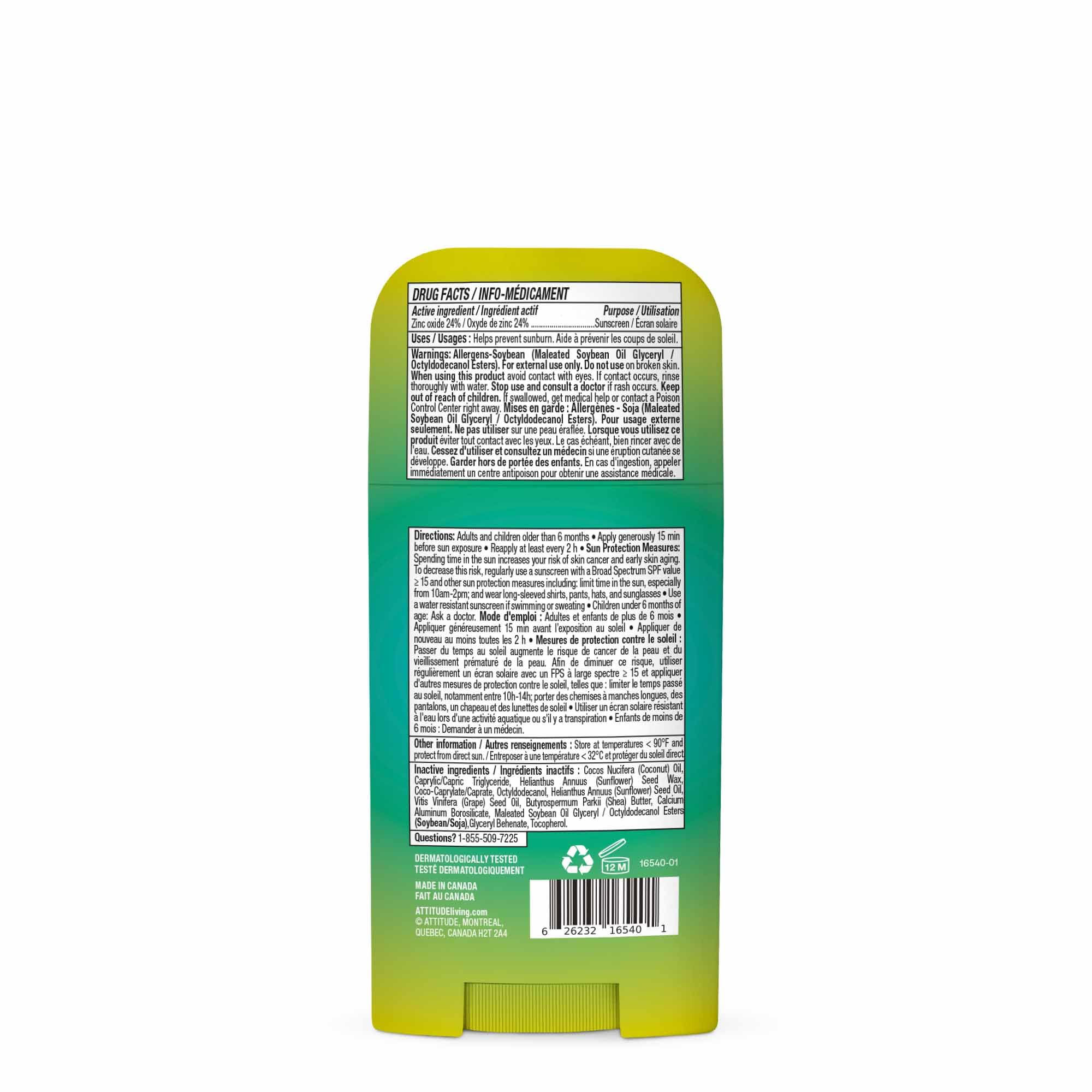ATTITUDE Mineral Sunscreen Stick SPF 50, Broad Spectrum Zinc Oxide, EWG Verified, Non-Nano, Mess-Free Stick for Face & Body, Lightweight Non-Greasy, Vegan, Unscented, 60 grams 🍁 All In One Marketplace Canada